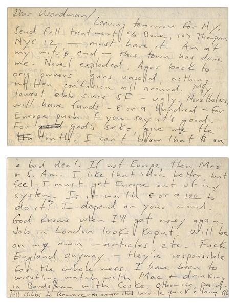 Hunter S. Thompson Autograph Letter Signed From 1962 With Soul-Baring Content -- Thompson's at ''his wits end'' with ''...confusion all around. My lowest ebb...''